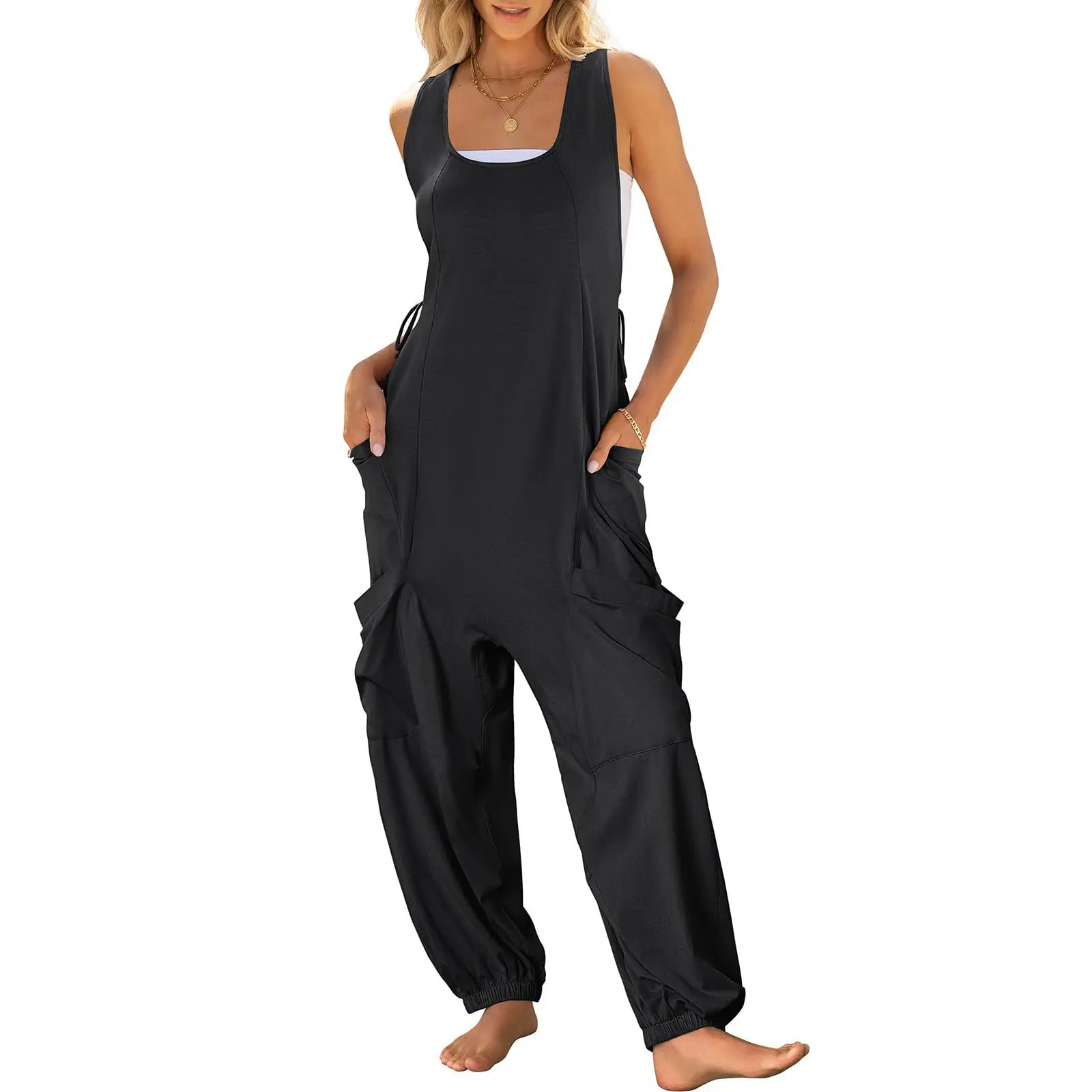 ANRABESS Women Overalls Jumpsuits Loose Casual Dressy Sleeveless Baggy Harem Pants Romper Jumpers 2026 Trendy Summer Adjustable Waist Jumpsuit Strap Womenswear