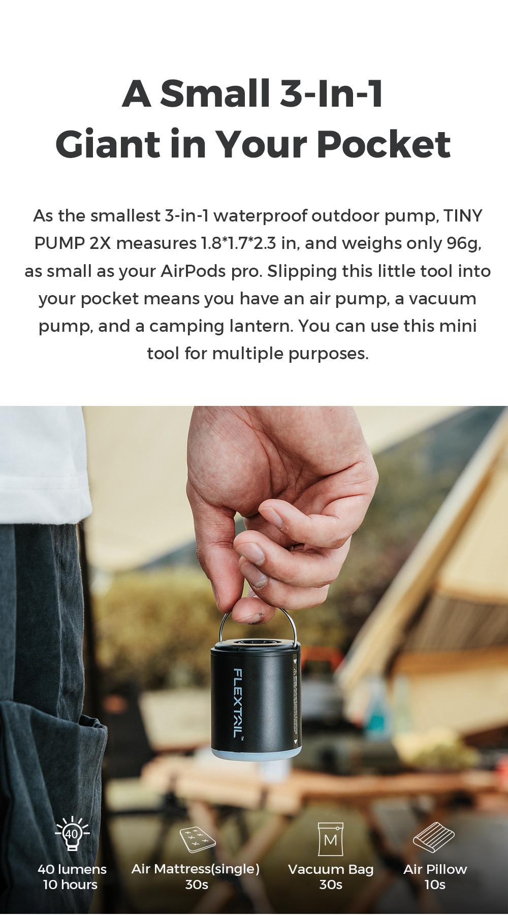 FLEXTAIL 3.3oz 4kPa TINY PUMP 2X Portable Air Mattress Pump with Magnetic Design, for Sleeping Pads Pool Floats Swimming Rings Airbed Double Travel Accessories Camping Supplies Camping Set