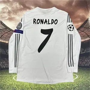 13 14 Home Retro White No.7 Ronaldo Long Sleeve Soccer Jersey