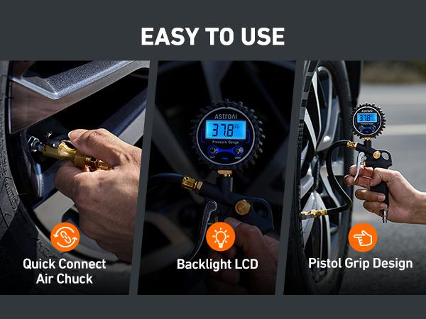 【Valentine's Day Gift】AstroAI Digital Tire Pressure Gauge with Inflator 250 PSI Air Chuck & Compressor Accessories Accuracy Measurement Durable Brass Components Automotive Vehicle Tool