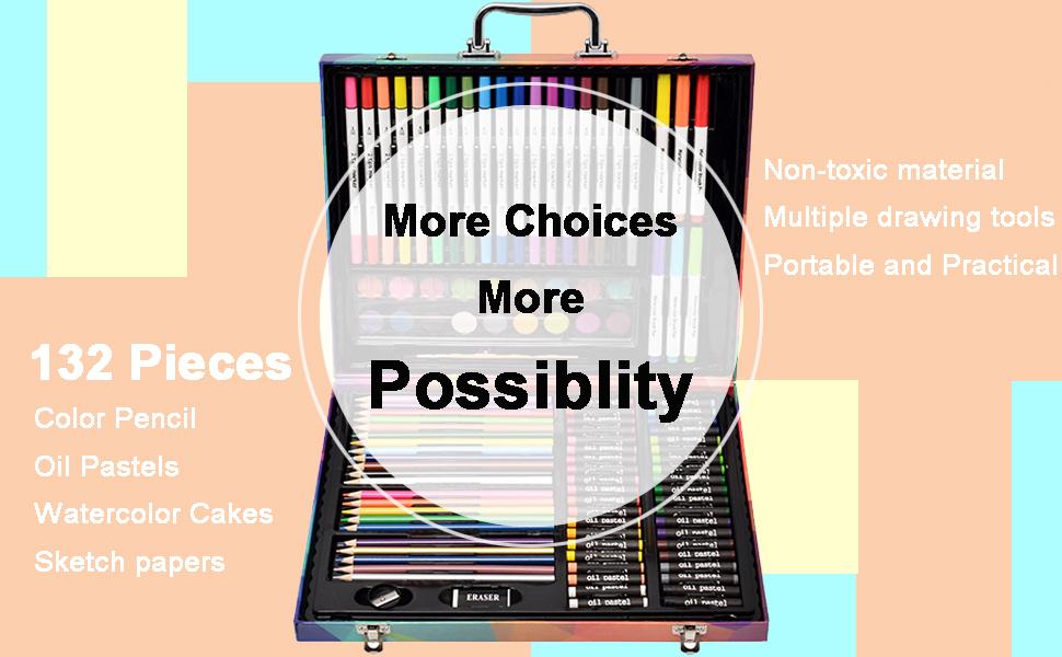 132-Piece Art Set, Deluxe Professional Color Set, Creating Gift Box, Art Set Crafts Drawing Painting Christmas Kit for Kids and Adult, Girls Boys