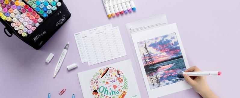 Ohuhu Alcohol Markers: Brush & Fine / Chisel - 104-color - Double Tipped Alcohol Based Art Marker Set for Artists Adults Coloring Illustration - Refillable - Honolulu & B Series of Ohuhu - Valentine's Day Gift