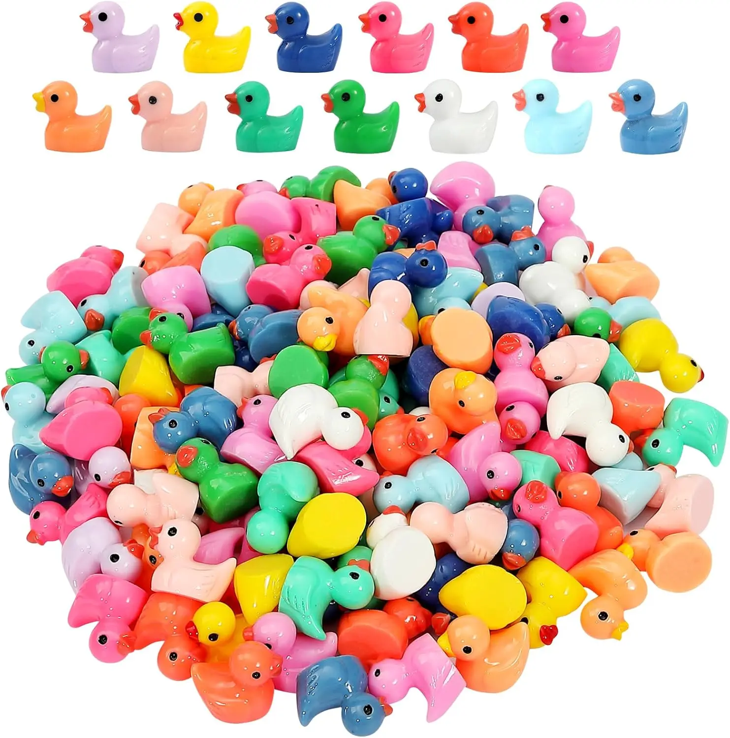 130Pcs Multicolor Mini Resin Ducks,Miniature Duck Figures Landscape