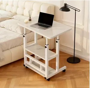 Heavy-Duty Metal Folding Computer Desk with Engineered Wood Top - 3-Tier Storage Shelf, Locking Casters, Height-Adjustable Expandable Desktop, Rolling Utility Cart for Home Office, Bedroom