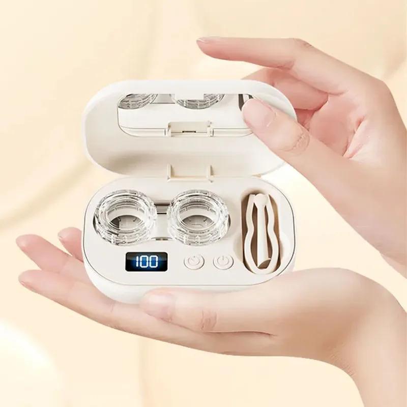 Ultrasonic Contact Lens Cleaner Rechargeable Eye Contact Cleaner with Vanity Mirror Compact Contact Lens Cleaner with Two Cleaning Modes Fits Hard, Soft, Multicolor Contact Lens Beauty blogger favorites, must-have gifts