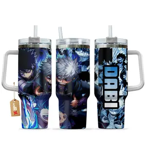 [Sip40 Otaku] Dabi Blueflame My Hero Academia Anime Tumbler 40oz With Handle Stainless Steel Tumbler, League of Villains Anime Cup, Iced Coffee Travel Mug, Gift for MHA Fans