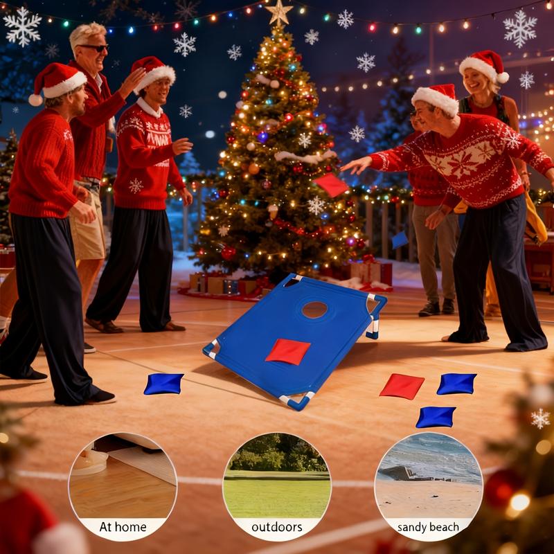 Red And Blue Portable Corn Hole Game Set, Foldable And Durable, Including 6 Bean Bags And 1 Storage Bag, Christmas Gift Box Training Throwing Game