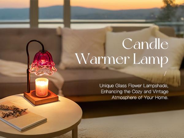 Gradient Purple Flower Candle Warming Lamp with Timer, Vintage Height Adjustable with 2 Bulbs, Wax Warmer Dimmable Gothic Halloween Decor Gift for Women, Halloween gifts, Christmas gifts