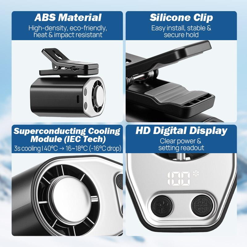 JOYTUTUS Car Clip On Fan with LED Display - 360° Rotation, 100 Speeds Adjustable, USB Rechargeable Personal Cooling Fan 1800mAh Battery