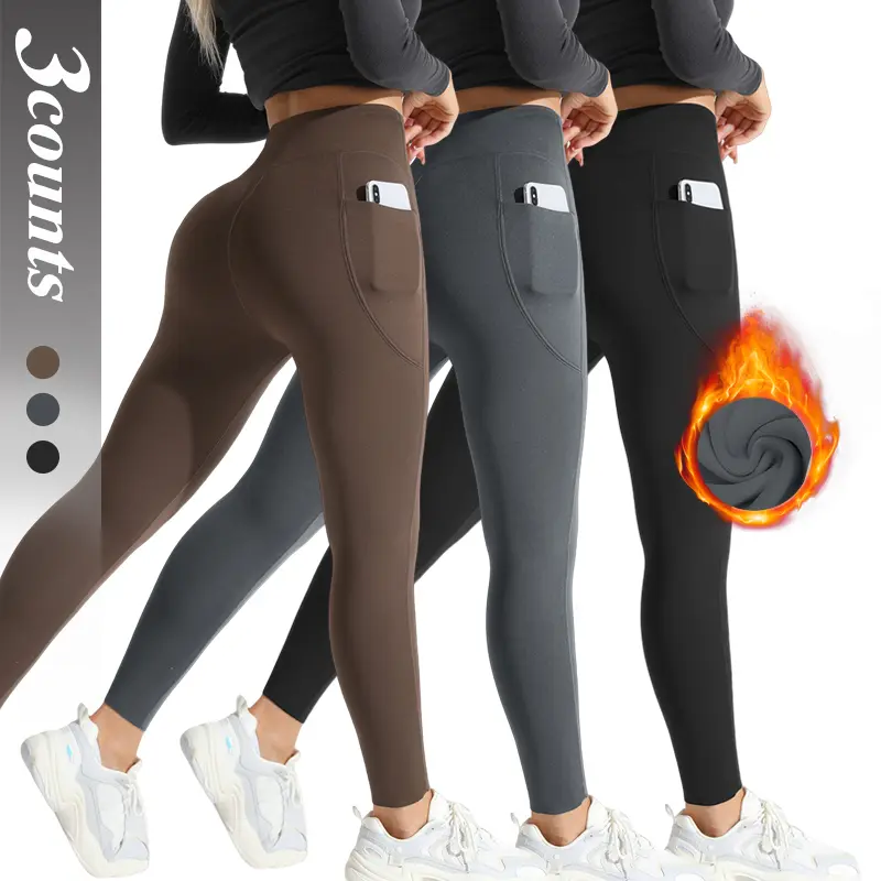 Hijesse Winter Women's Leggings of TikTok - Thermal Lined Velvet High Waist, Super Warm Pants with Side Pockets, Antibacterial, Unmarked Edging, Comfortable Stretchy Thermal Long Johns, Solid Black Womenswear Warmer
