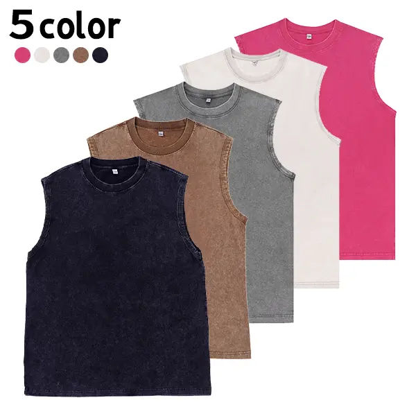 3-Pack Vintage Acid Wash Tank Tops - Heavyweight Cotton Sleeveless Streetwear T-Shirts, Unisex