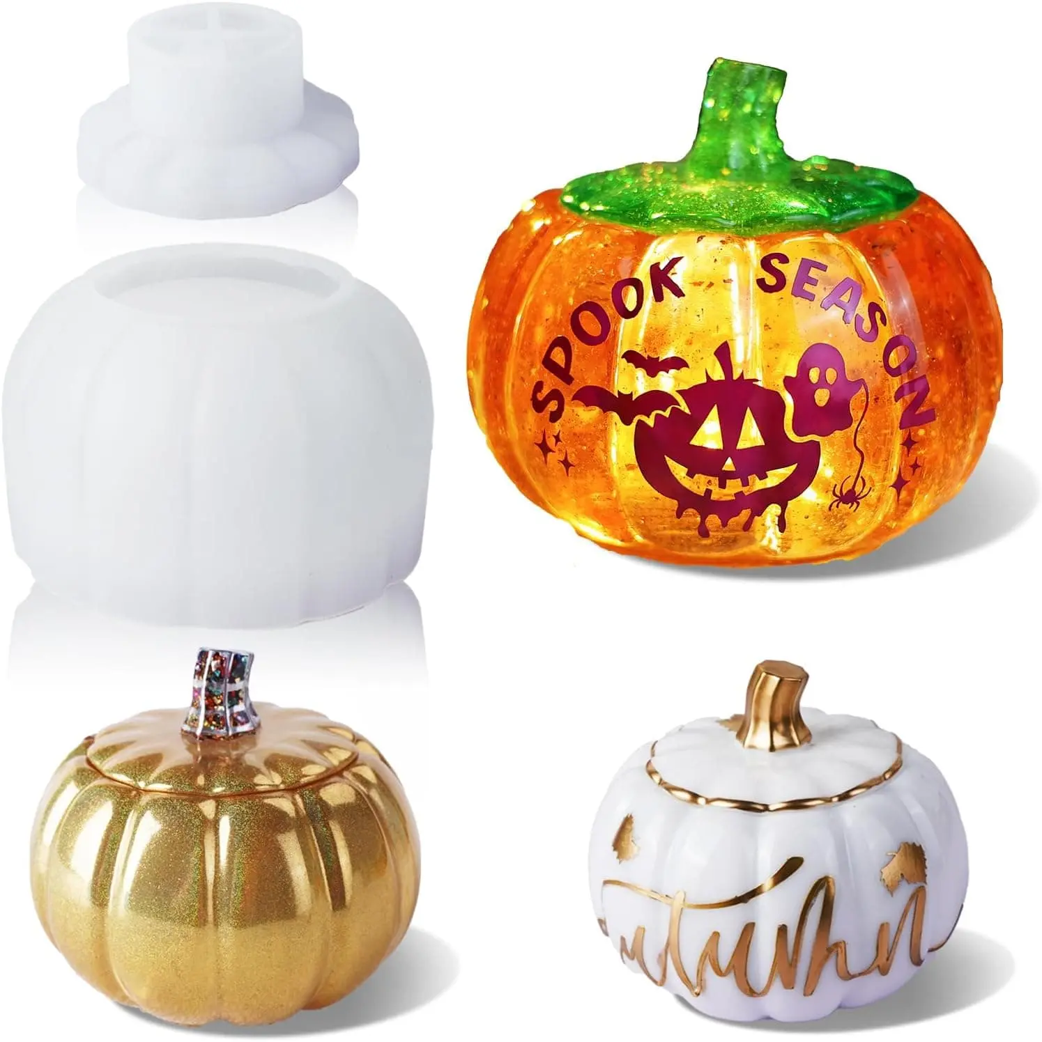 Pumpkin Jar Resin Molds, Rounded Halloween Epoxy Resin Molds, Pumpkin Storage Box Silicone Molds for Resin Art, Candle Jar, Autumn Decor, Halloween Decor, Jewelry Trinket Container - LET'S RESIN