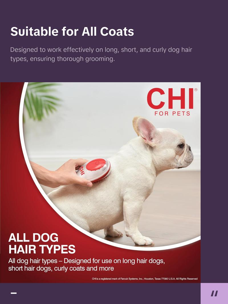 CHI for Dogs Soap Dispensing Palm Brush - Handheld Dog Grooming Tool with Built-In Soap Dispenser - Easy-to-Use Dog Brush for Bathing and Massaging Coats - Gentle on Skin