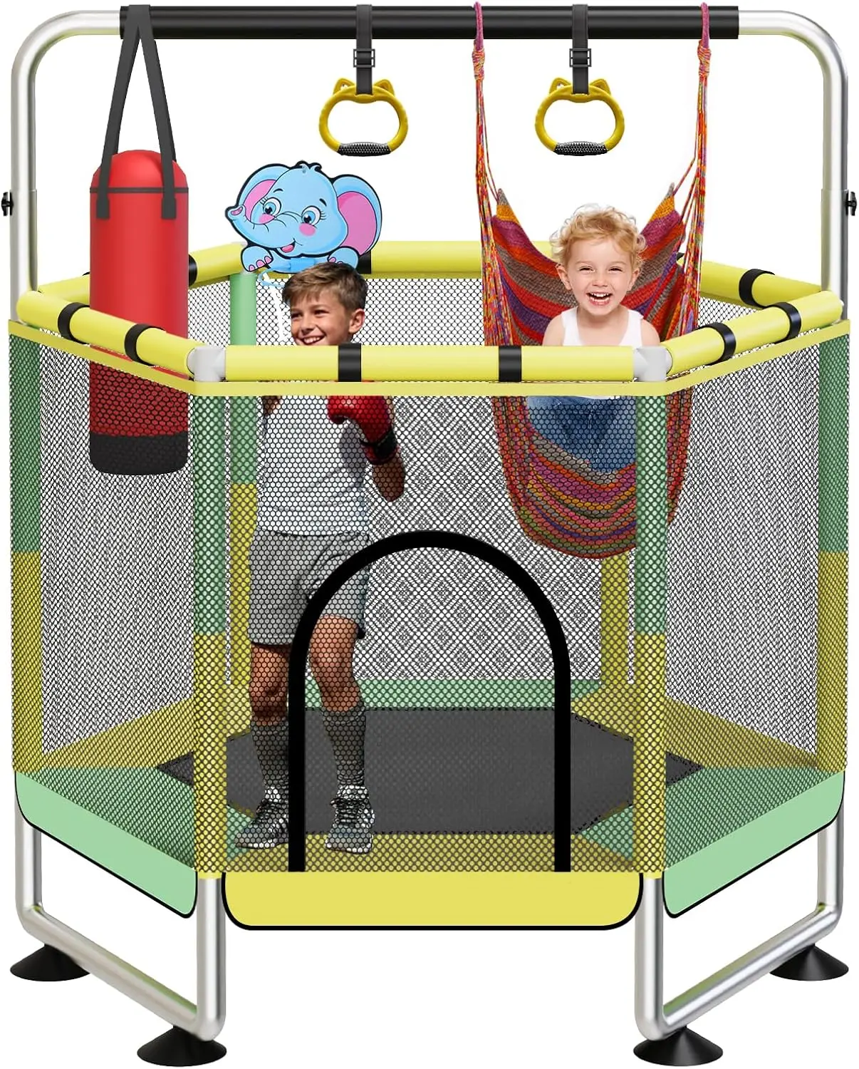 Trampoline for Kids with Enclosure 440lbs Indoor & Outdoor，Toddler Trampoline with Adjustable Gymnastics Bar & Toys for Boys Girls #tiktokshopbacktoschool