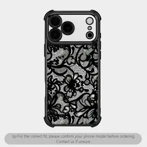 Black Lace Vintage Pattern Phone Case, Compatible with iPhone Samsung Galaxy 17Pro Max Air 16 15Plus 14 13 12 11 XR XS S25 S24 S23 S22 Luxury Floral Pattern with Braided Wrist Strap Lanyard, Electroplated Protective Cover.NN117