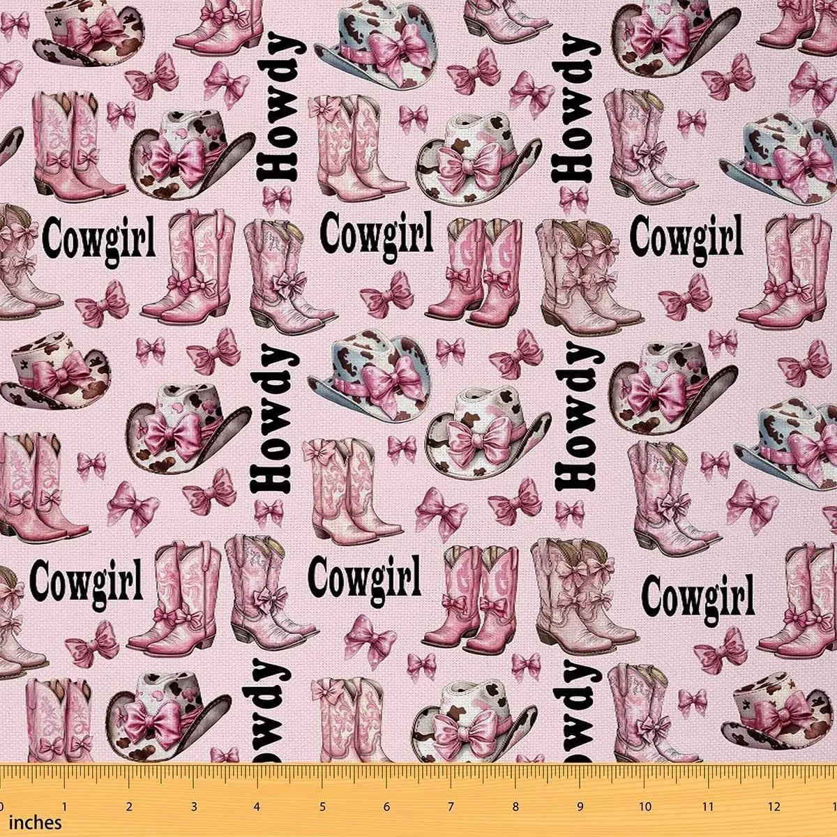 Western Cow Decorative Fabric by The Yard,Princess Bowknot Kawaii Pink Bow-tie Fabric for Upholstery and Home DIY Projects,Rustic Cowhide Print Cow Boots Cap Fabric