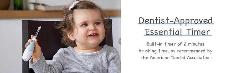 Papablic Baby Electric Toothbrush 0-3 Years, 2-in-1 Auto Brush with FDA Silicone , Dentist Approved for Toddler Teeth Care, Daily Oral Hydiene Tools, Stop Bedtime Fights