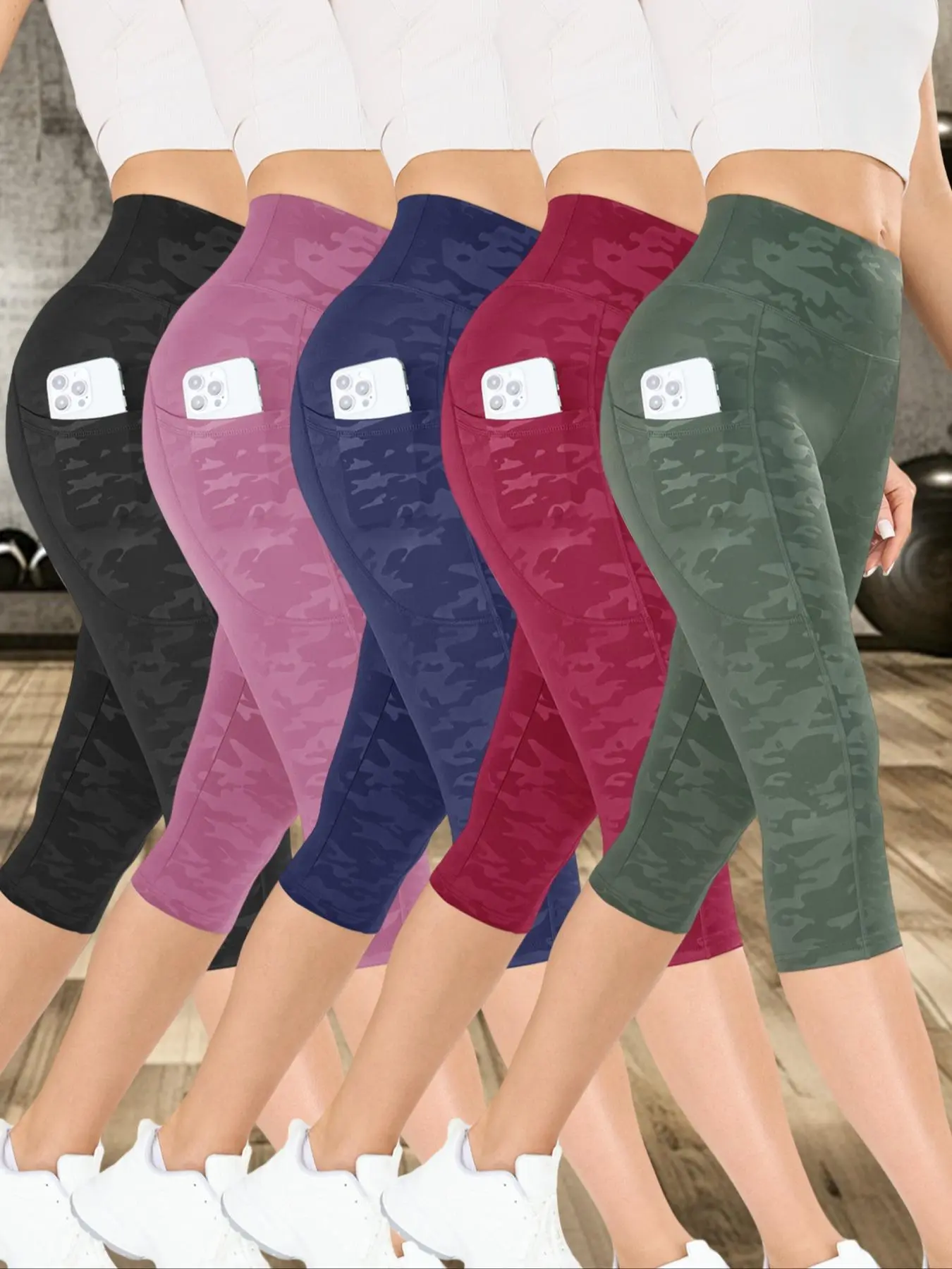 Women's Camo Print Sports Capri Pants, Casual Comfy Breathable Capri Leggings for Yoga, Gym and Workout, Sportswear for Spring & Summer, Sports Stretchy Leggings, Knitted Sports Pants, Gym Fitness Sportswear, Gym Sportswear Bottoms