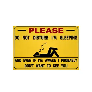 Please Do Not Disturb Im Sleeping Tin Sign Funny Warning Metal Wall Decor Yellow Caution Plaque Humor Bedroom Door Office Garage Poster Novelty Wall Art 8x12 Inch
