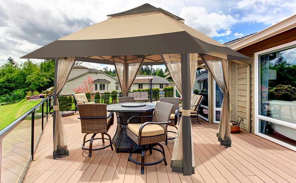 Yaheetech Pop Up Gazebo Outdoor Canopy Shelter, Instant Patio Gazebo Sun Shade Canopy Tent with 4 Sandbags, Double Tiers & Mesh Netting for Lawn, Garden, Backyard & Deck