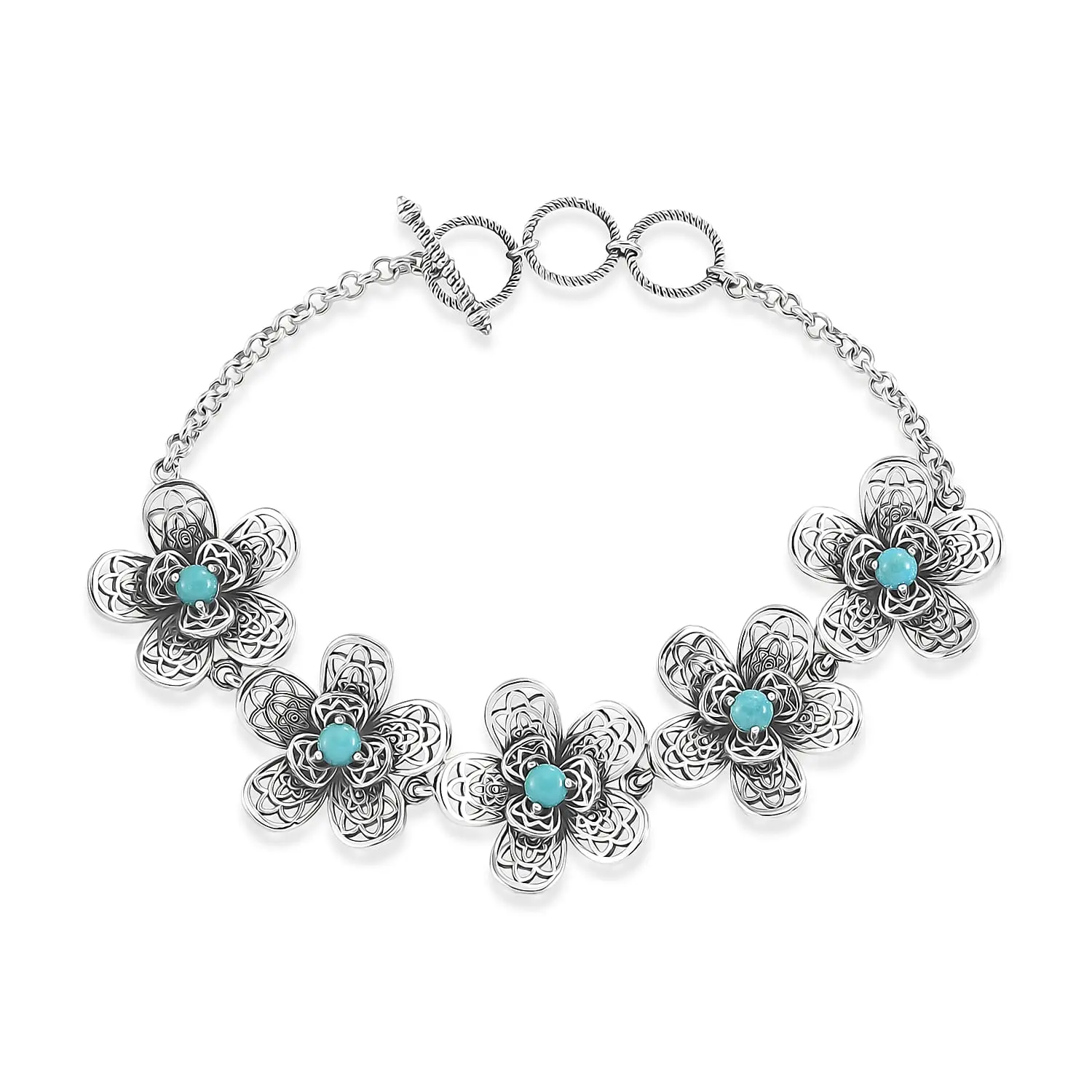 D'Joy Passport to Turkey Artisan Crafted Premium Lagoon Turquoise Bracelet in Sterling Silver (7.25-8.0In) 1.75 ctw