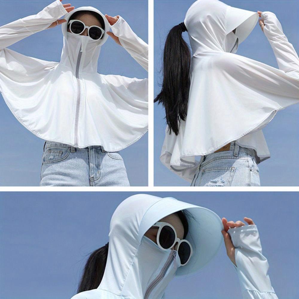 Women's sun protection hoodie, women's jacket summer sun protection clothing, outdoor hiking and cycling jacket, UV protection top, outdoor hooded mask, hooded breathable zipper jacket