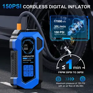 LUPUAUTO Q18B 4-in-1 Emergency Power Pack Jump Starter with 150PSI Cordless Air Compressor, Up to 3000A 12V, USB-C Fast Charging, Power Bank & LED Light