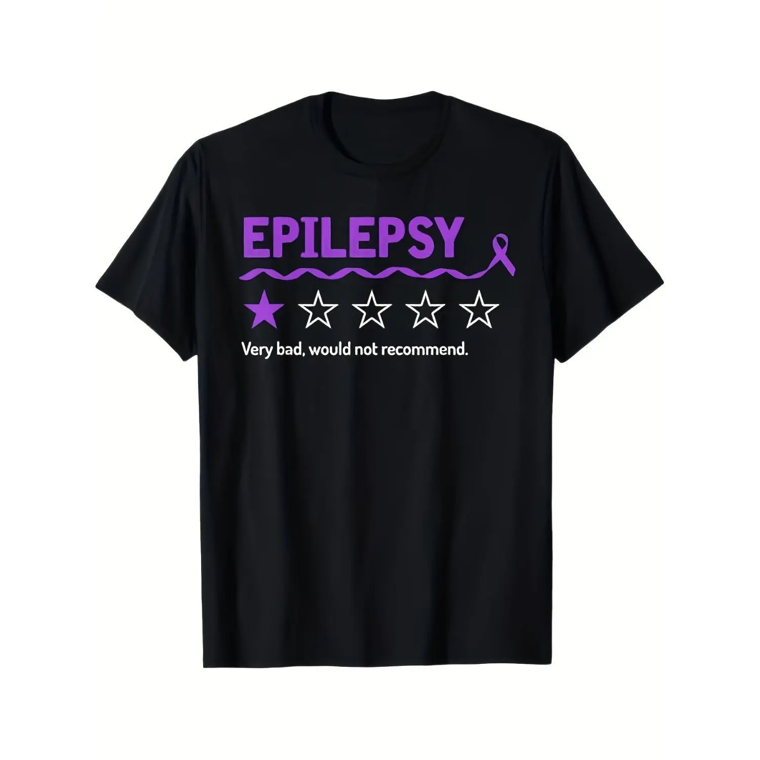 Women's Funny 1-Star Epilepsy Review Graphic Print T-Shirt, Sarcastic Casual Cotton Top, Short-Sleeve Round Neck Breathable Unisex-Fit All-Season Streetwear