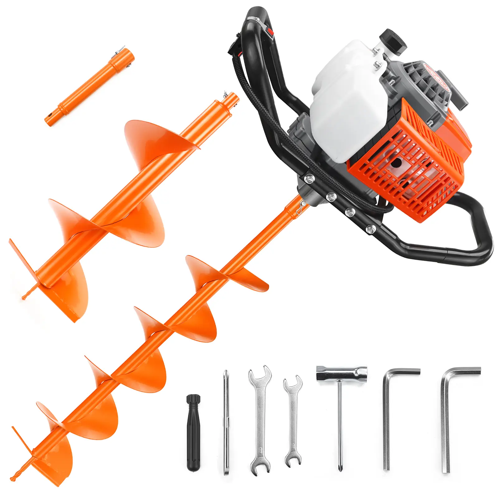 NEOTEC 72CC 2-Stroke Gas Powered Earth Auger Post Fence Hole Digger Equipped  with 6-inch & 10-inch Drill bits & 8-inch Extension Rod, Petrol Drill Borer for Garden & Lawn, Digging