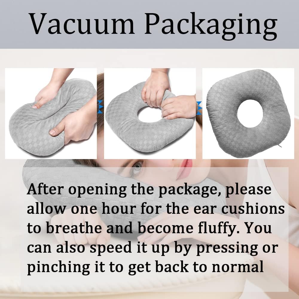 Ear Piercing Pillow for Side Sleepers with an Ear Hole for CNH and Ear Pain Ear Inflammation Pressure Sores, Cotton and Polyester O-Shaped Side Sleeping Pillow, Ear Guard Pillow