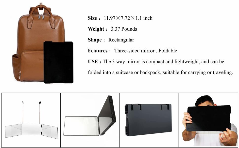 EVE 3 Way Trifold Haircut Mirror 360 Degree Mirror with Adjustable Height for Hair Cutting, Shaving, Dyeing, Styling & Makeup, Lightweight & Portable