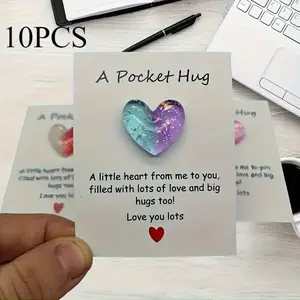 10 Pack Mini Resin Heart Hug Cards – Small Encouragement Souvenir Gifts for Family & Friends, Non-Electric Keepsake Tags for Christmas Stocking Stuffers, Easter Egg Fillers, Hanukkah, Thanksgiving, July 4th – Cute Card Clips