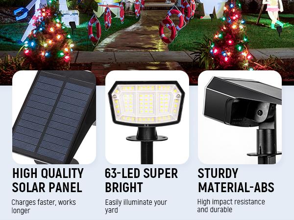 【Spring Glow Up】AUDERWIN Solar spotlights Outdoor 63 LED 3 Lighting Modes, IP65 Waterproof Lighten Yard Garden House Garage Pathway, solar lights for Christmas Decorations, Mother's Day solar walllight