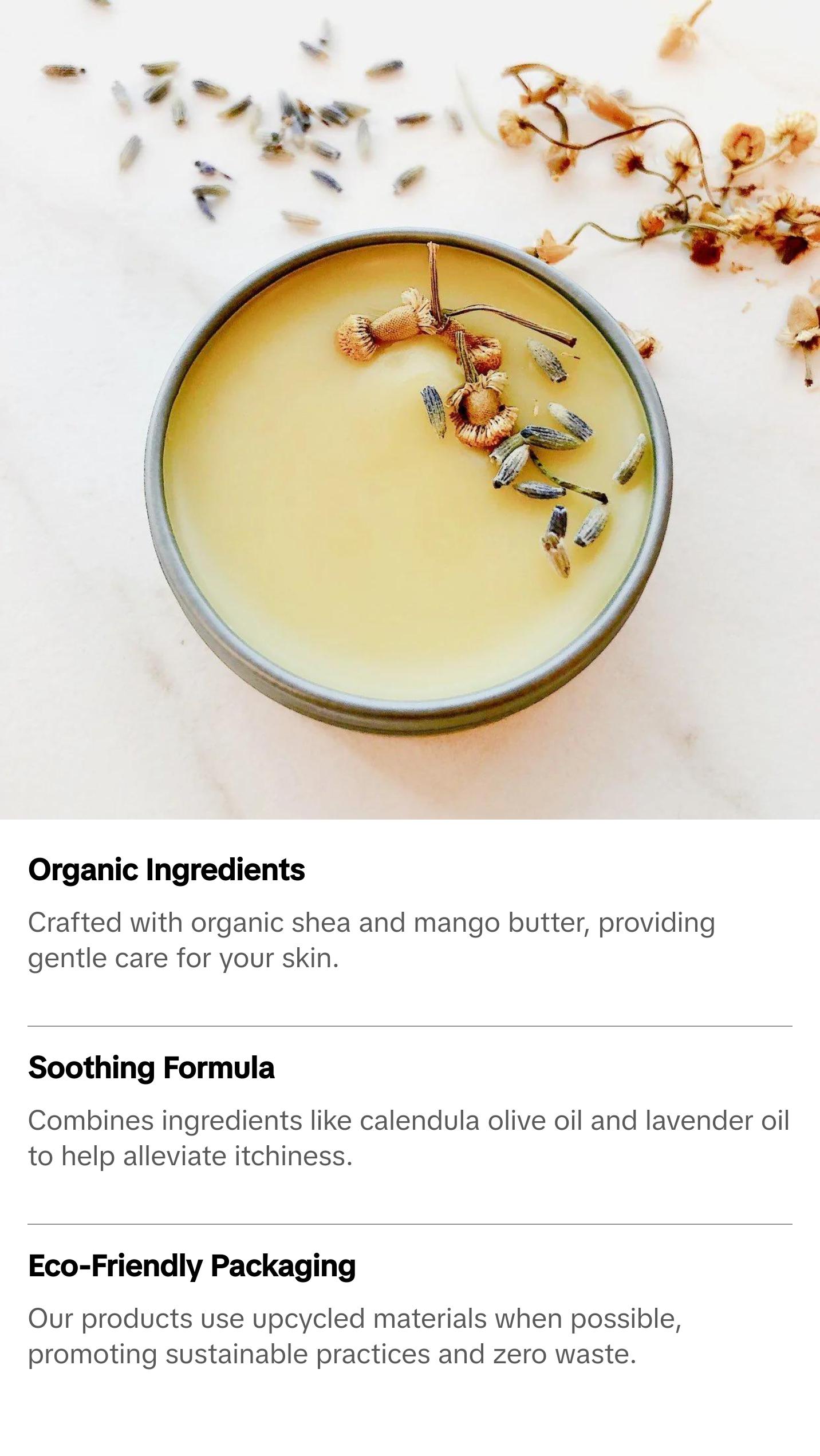 Butter Me Up Organics Bug Bite & Itch Relief Cream - Soothing Organic Formula with Lavender Oil & Calendula Olive Oil - 2 oz