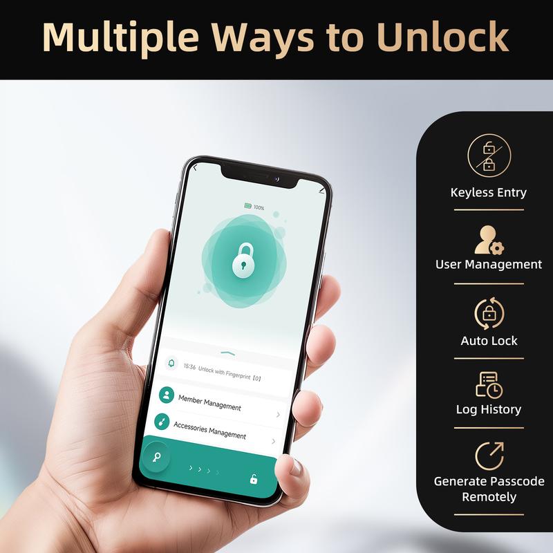 Smart Fingerprint Door Lock,Keyless Entry Handle,Biometric tech & App Control knob for Room,Garage,Office,Apartment,Local Data Storage