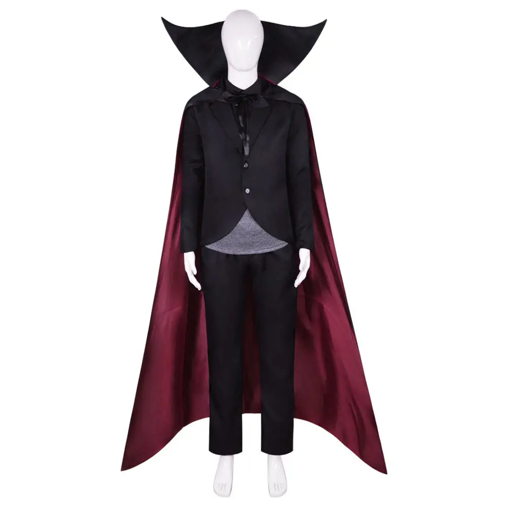 Men‘s Dracula Cosplay Costume Black High Collar Cape with Red Lining for Halloween