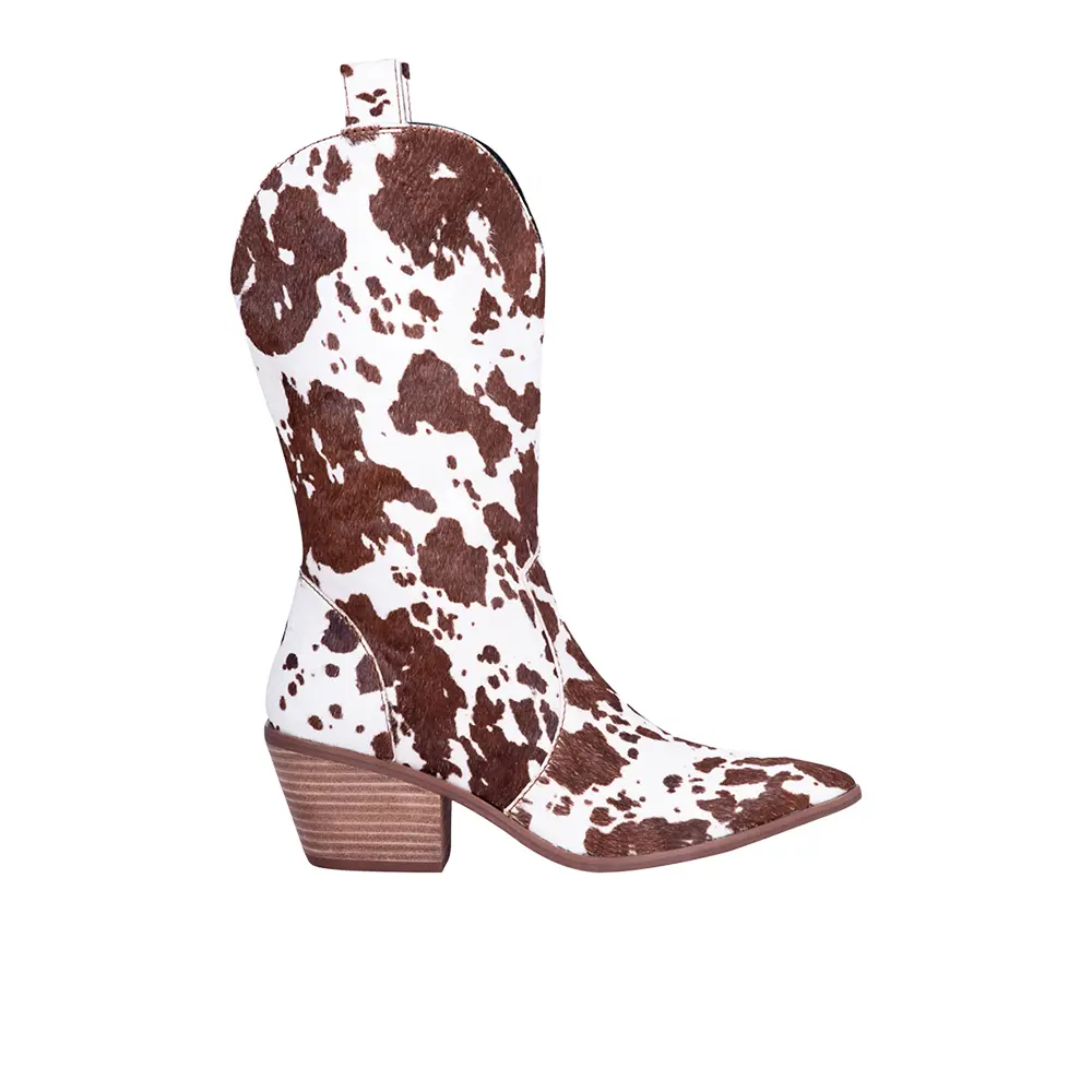 Dingo Womens Live A Cow Pointed Toe Pull On  Casual Boots Mid Calf Mid Heel 2-3" - Brown, White