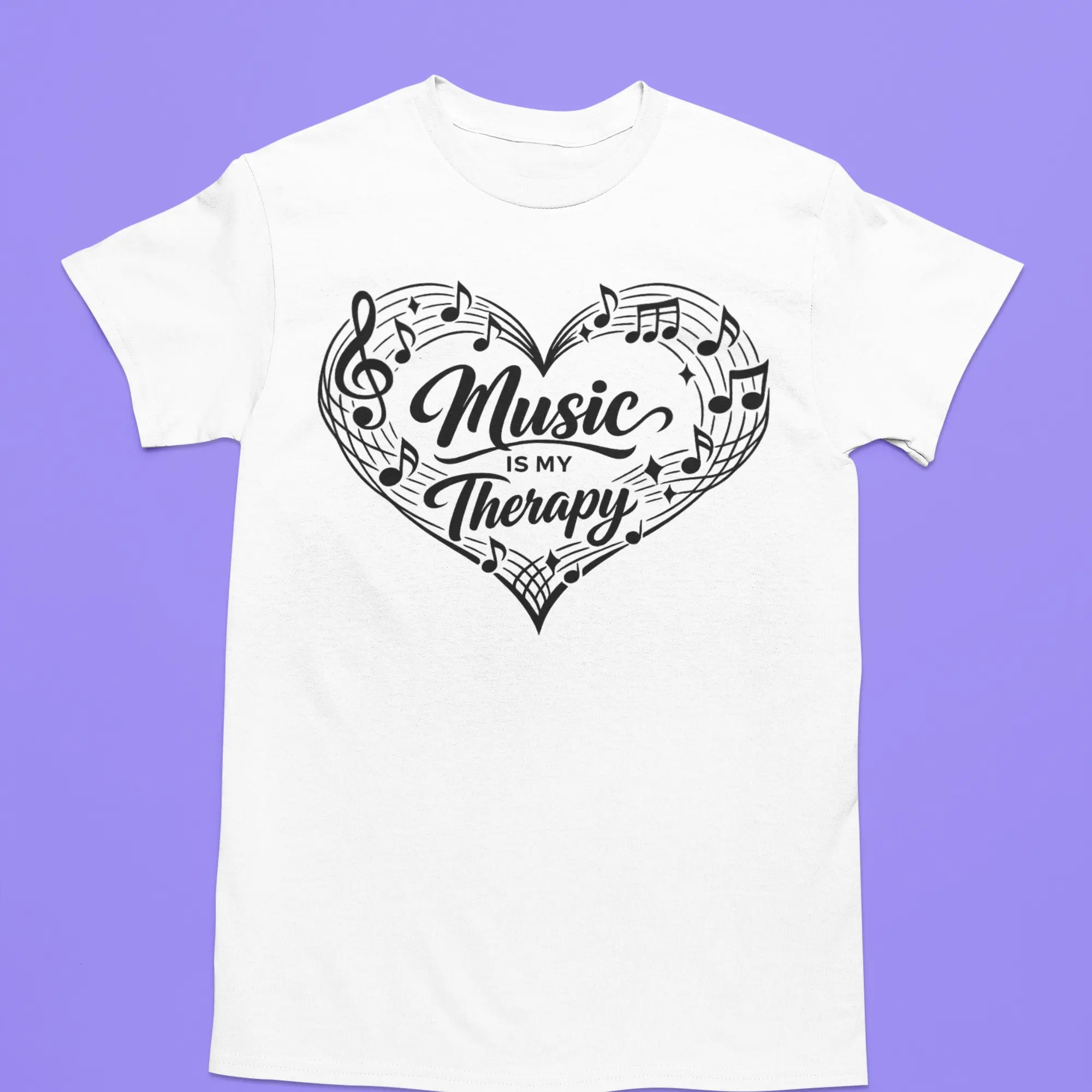 Gildan Men's Short-Sleeve Round Neck T-Shirt - Casual Top, Comfortable Fabric, Cute Heart-Music Notes Design, Relaxed Fit, "Music is my Therapy" Graphic, Shortsleeve, Cotton Blend