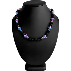 Iced Bling Disco Ball Rhinestone Bead Baseball Necklace Prayer Cross Collection Miami Vice Pink Blue