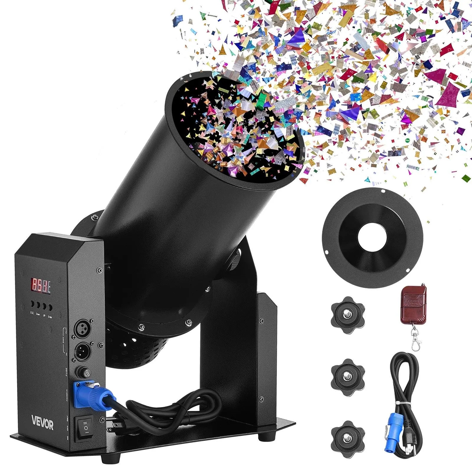 【Summerfinds】VEVOR Lightweight Carbon Steel Electric Confetti Machine, 1500W Powerful Output Cannon Launcher, DMX512, Manual & Remote Control, 15.43 lbs Portable Shooter with 1.10 lbs Confetti for Wedding Party Stage Sprays & Streamers