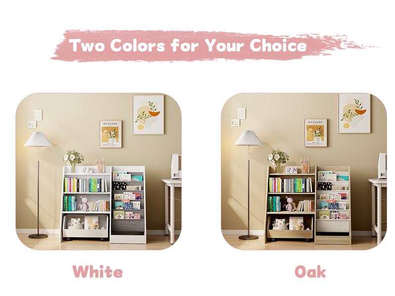 【LIVE】4-Tier Rolling Toy Storage Cabinet for Kids - 5 Layer Sling Toddler Furniture, Baby Furniture Book Rack, Organizing Nursery, Wooden Home Storage with Wheels