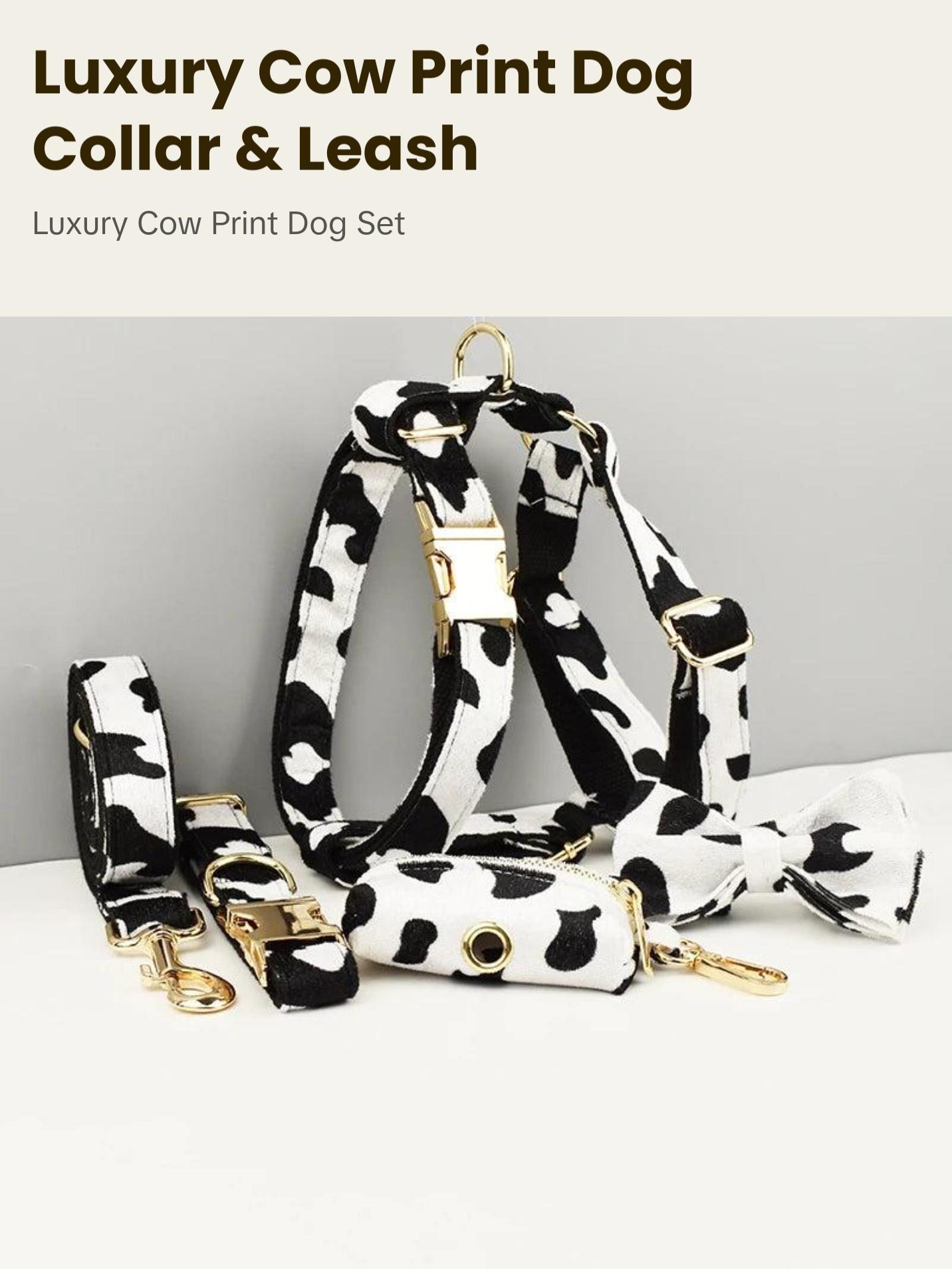 Designer Luxury Cow Print Dog Collar and Leash