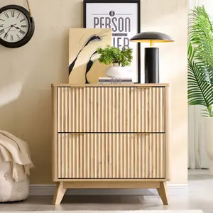 OKD 2-Drawer Fluted Vanity – Compact Dresser & Nightstand for Bedroom, Living Room, Hallway or Entryway