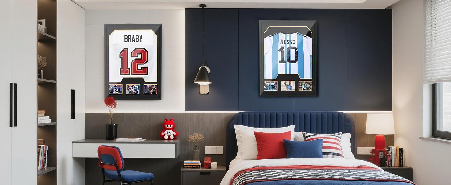 Jersey Frame Display Cases, Jersey Frame with Picture Slots, Jersey Shadow Box Display Case, 98% UV Protection, Football, Basketball