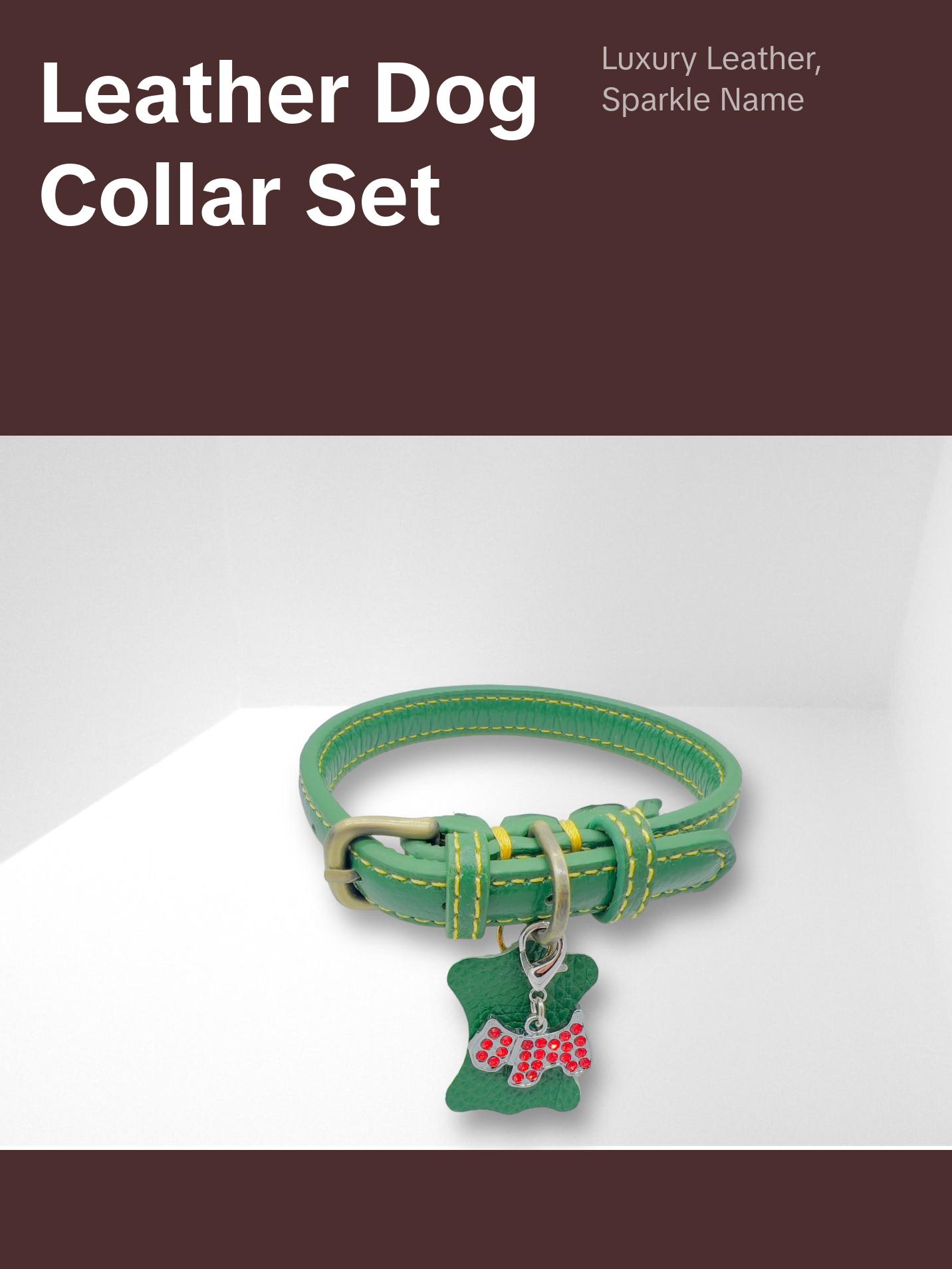 KLASSIC Handmade Leather Dog Collar with Rhinestone Tag