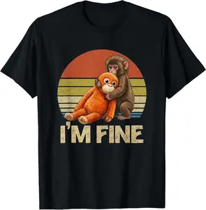 I'm Fine Sad Monkey Punch Meme with an Orange Toy T-Shirt