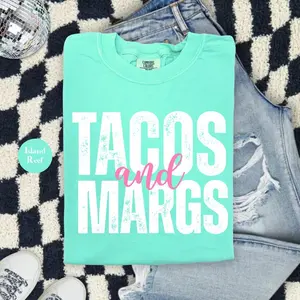 Tacos And Margs Comfort Colors Shirt | Summer Vacation Shirt | Beach Shirt | Neon Summer Shirt | Trendy Margarita Summer Graphic Shirt Tee