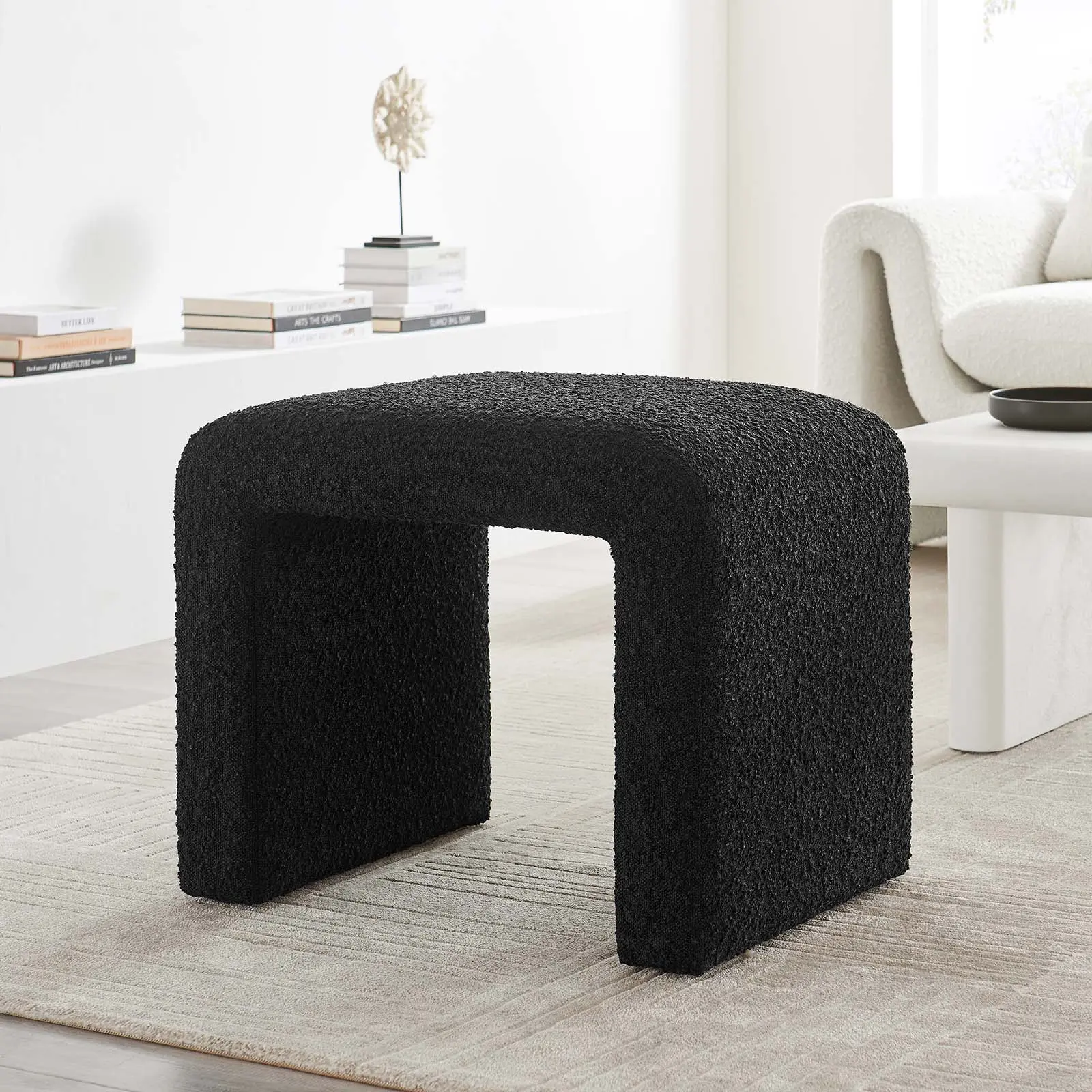 Modway Simba Boucle Fabric Waterfall Stool in Black