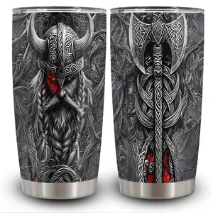 1pc 20oz Viking Warrior and Axe Engraved Tumbler with Lid, Insulated Travel Mug, Gift for Women Men, Ideal for Halloween, Independence Day, Memorial Birthday Gift, Coffee Cup, weird stuff