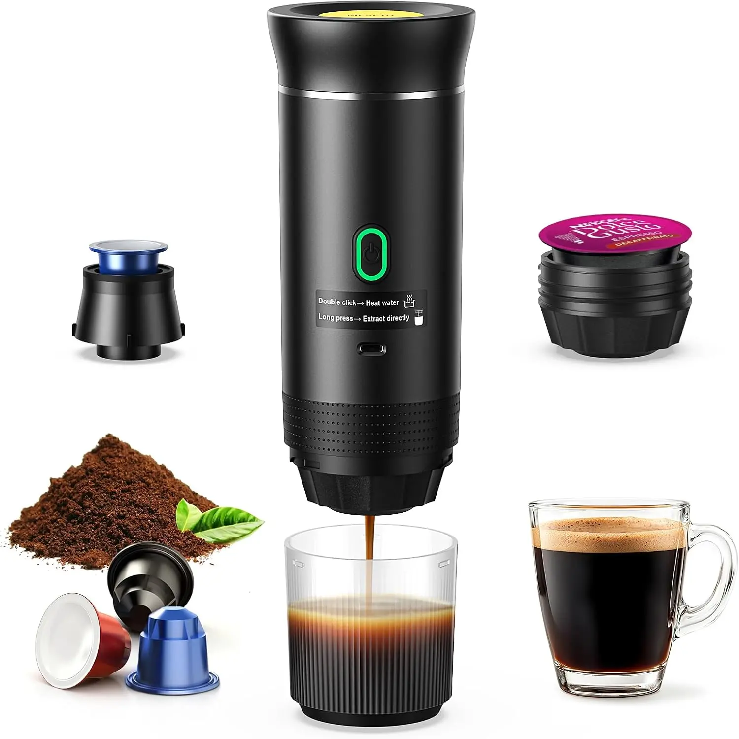 Portable Electric Espresso Maker Mini Travel Coffee Maker with USB-C 3-in-1 Car Coffee Maker Self-Heating for Ground Coffee & Capsules Ideal for Office Camping RV Stock Up On Specials Stockpile VALUE Pack TikTokShopBlackFriday Christmas Gift